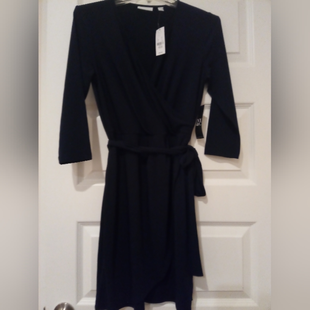NEW NY&Co Navy Faux Wrap Dress Medium Petite NWT
